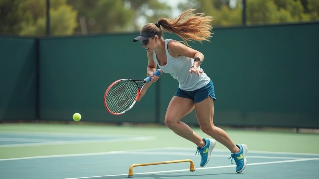 لاعب تنس يقوم بتمارين لياقة بدنية على ملعب التنس