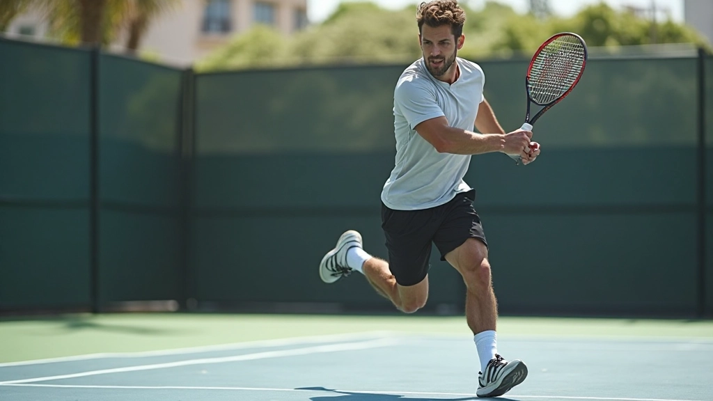 لاعب تنس يقوم بخطوات سريعة على الملعب مع حركة ديناميكية